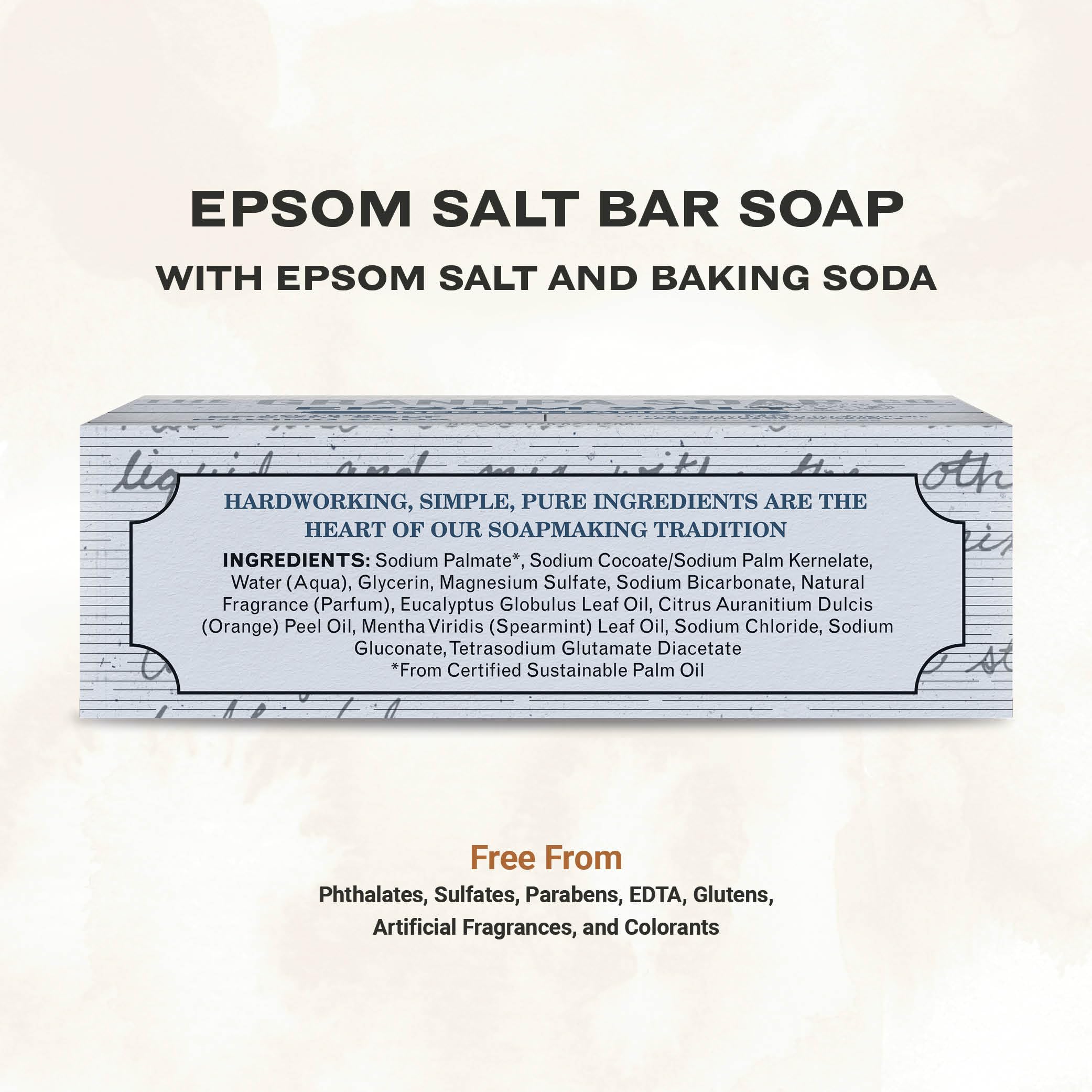 The Grandpa Soap Company Epsom Salt Bar Soap salt crystal close-up emphasizes deep cleansing potential.