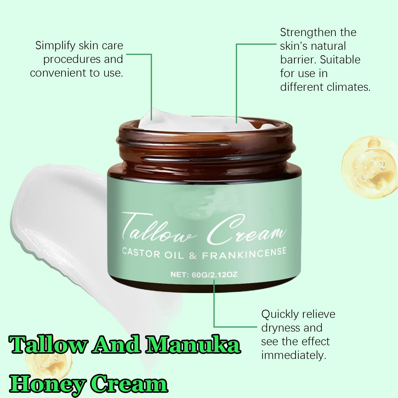 Castor oil bottle beside Grass-fed Beef Tallow Cream.