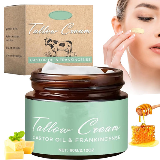 Grass-fed Beef Tallow Cream packaging highlighting natural skin hydration.