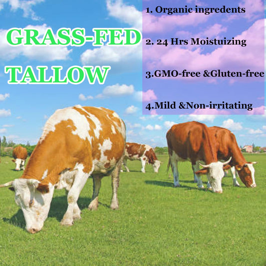 Texture close-up of Grass-fed Beef Tallow Cream for quick absorption.