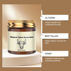 Grass-Fed Whipped Tallow Balm with Raw Honey applied to the face for nourishment.
