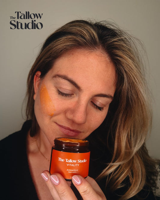 Closeup of grass-fed tallow ingredients highlighting natural skin nourishment