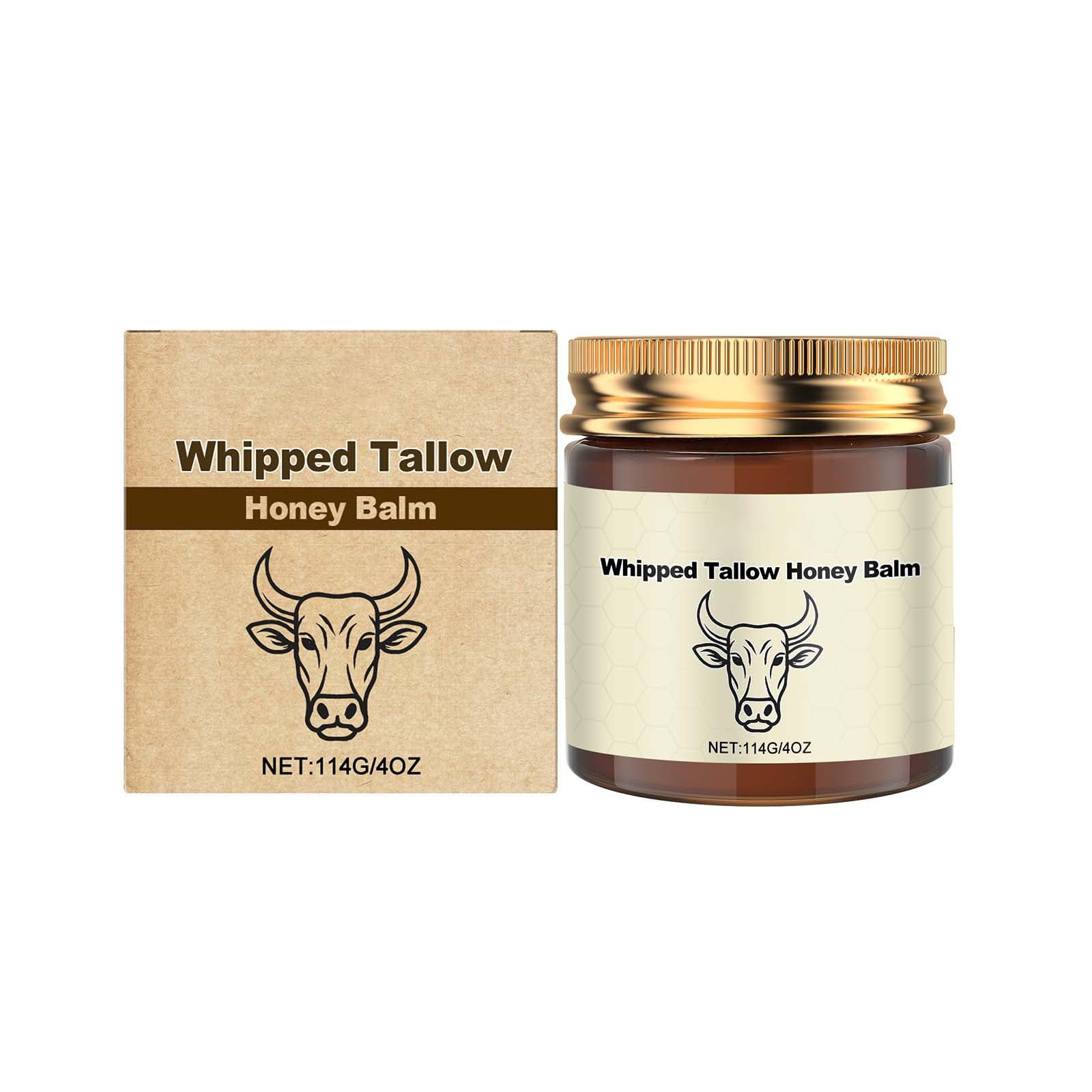 Organic Grass-Fed Whipped Tallow Balm with Raw Honey jar for deep hydration.