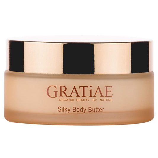 Gratiae silky body butter bottle ready for daily hydrating routine
