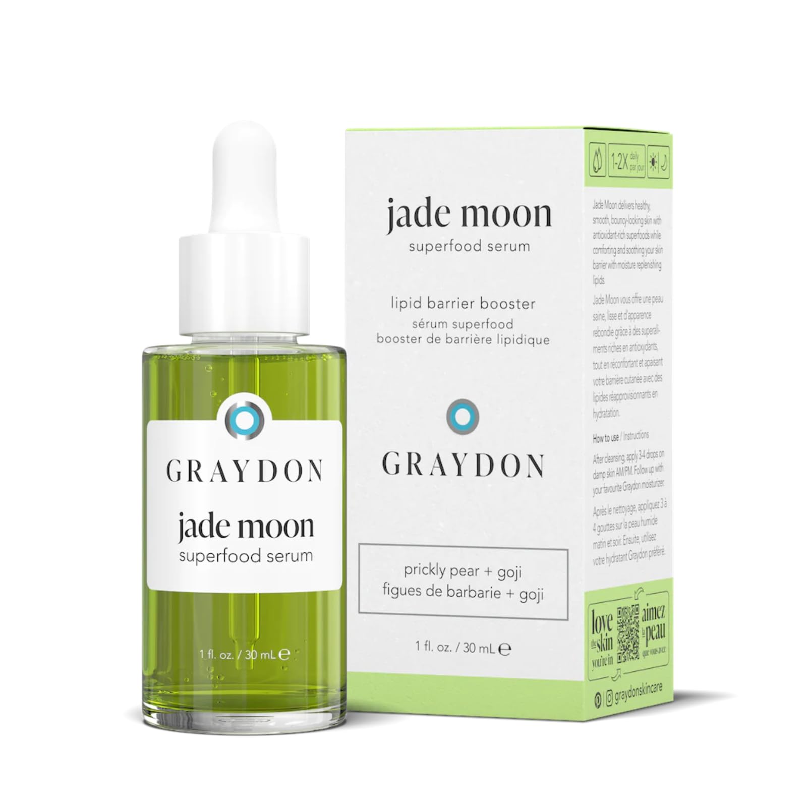 Graydon Jade Moon serum bottle close-up highlighting hydration benefit