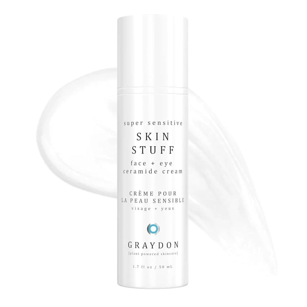 Graydon Skin Stuff Face & Eye Ceramide Moisturizer bottle shows lightweight hydration