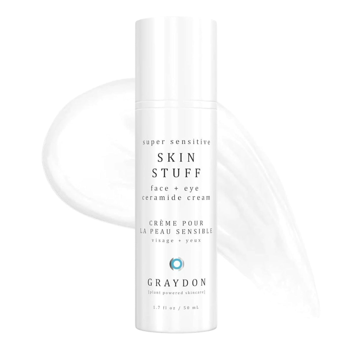 Graydon Skin Stuff Face & Eye Ceramide Moisturizer bottle shows lightweight hydration