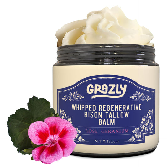 Grazly Whipped Bison Tallow Balm rose geranium jar for soft hydrated skin
