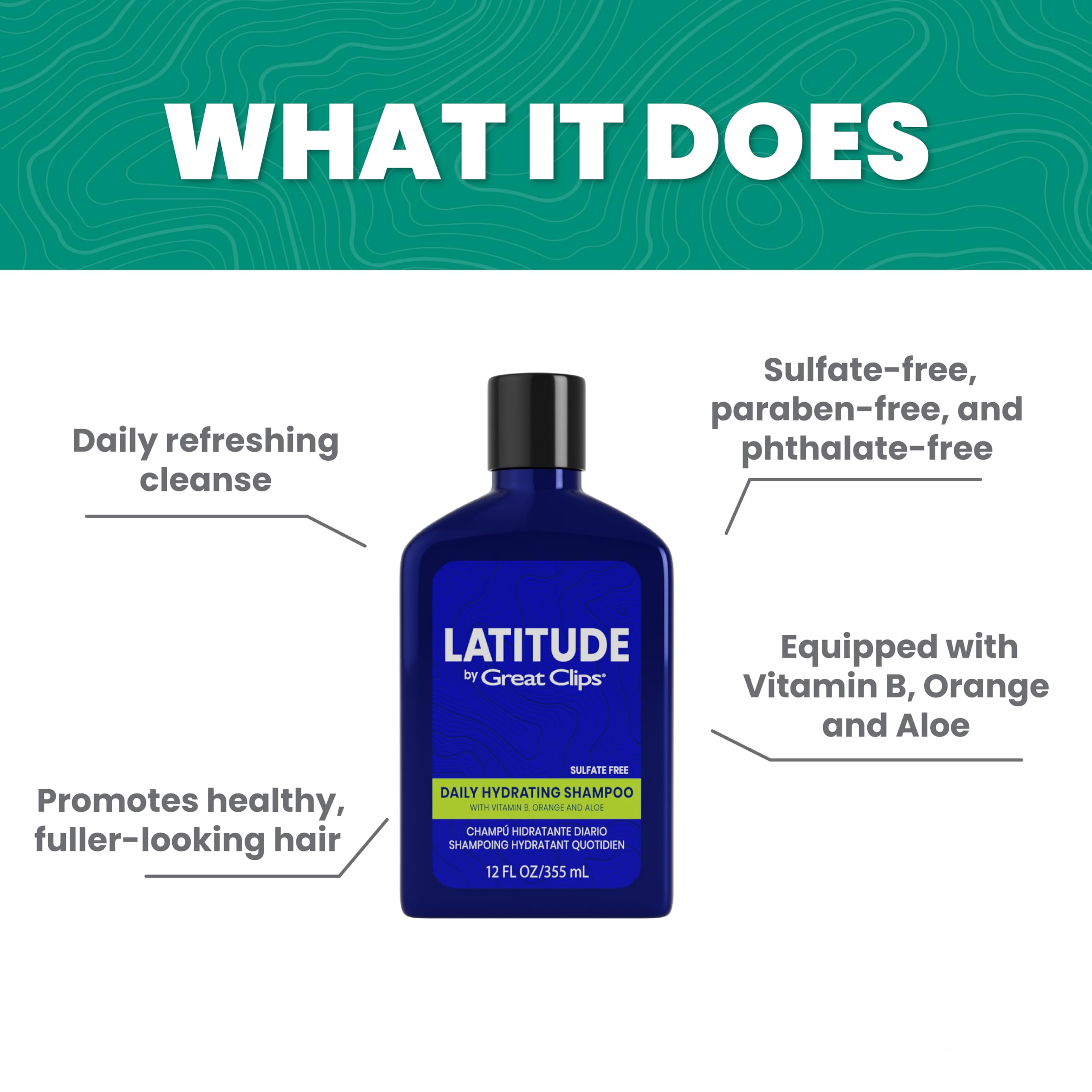 Great Clips Latitude bottle showing mint-musk fragrance for a refreshing routine.
