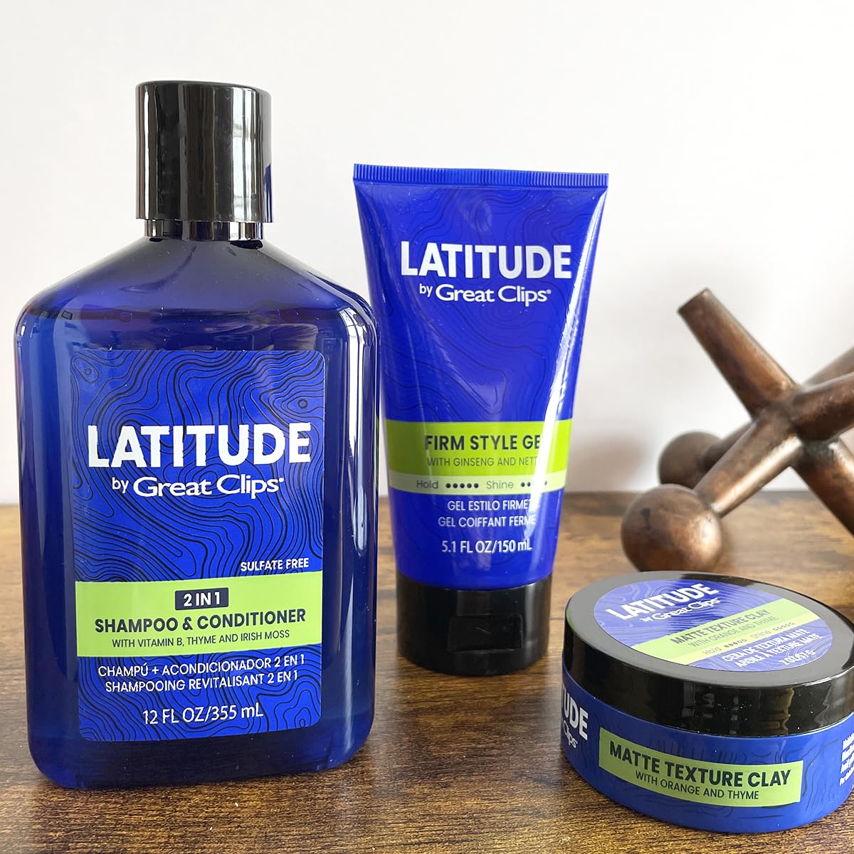 Grooming scene with LATITUDE gel for lasting style and control