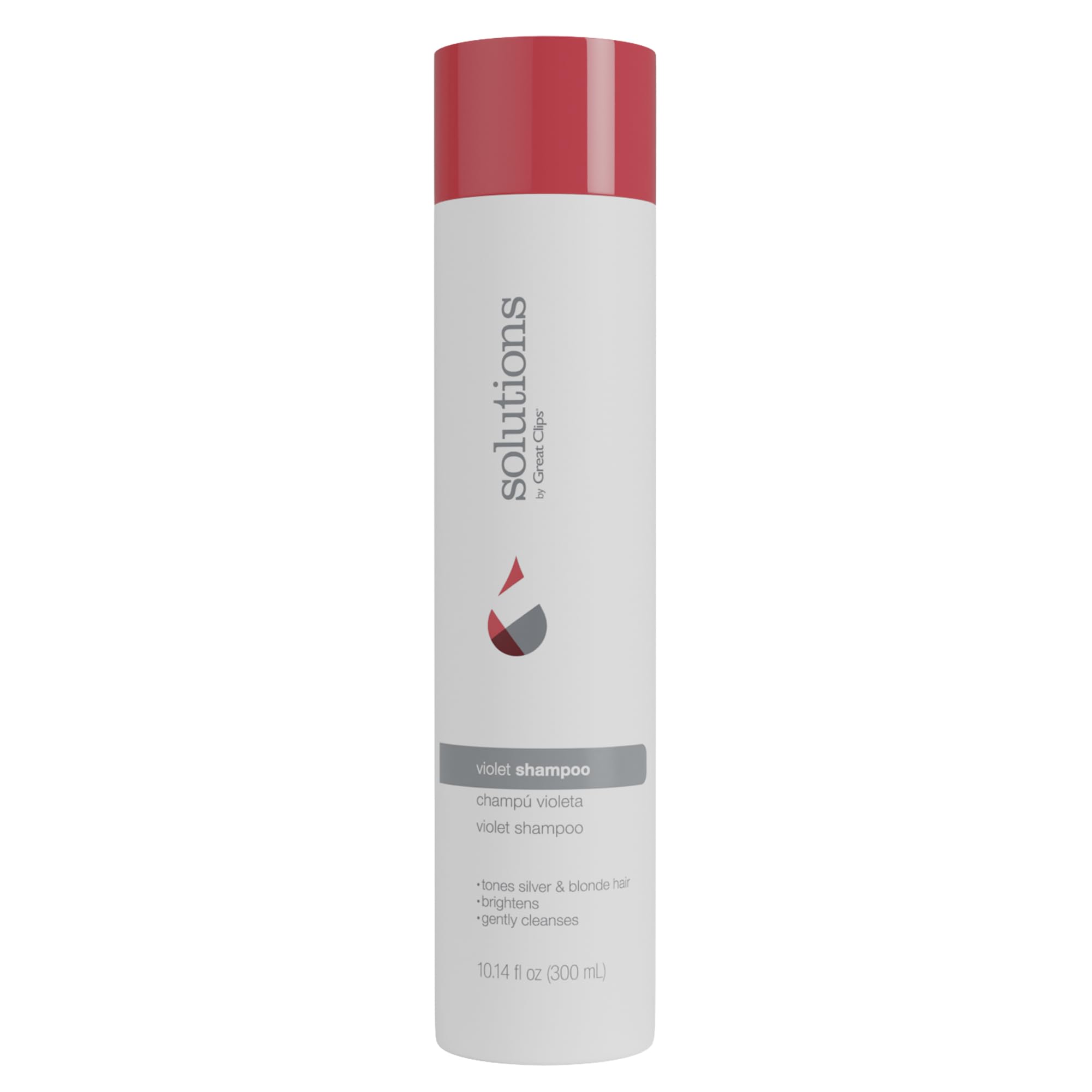 GREAT CLIPS Solutions Violet Shampoo bottle for brightening blonde, gray, and white hair