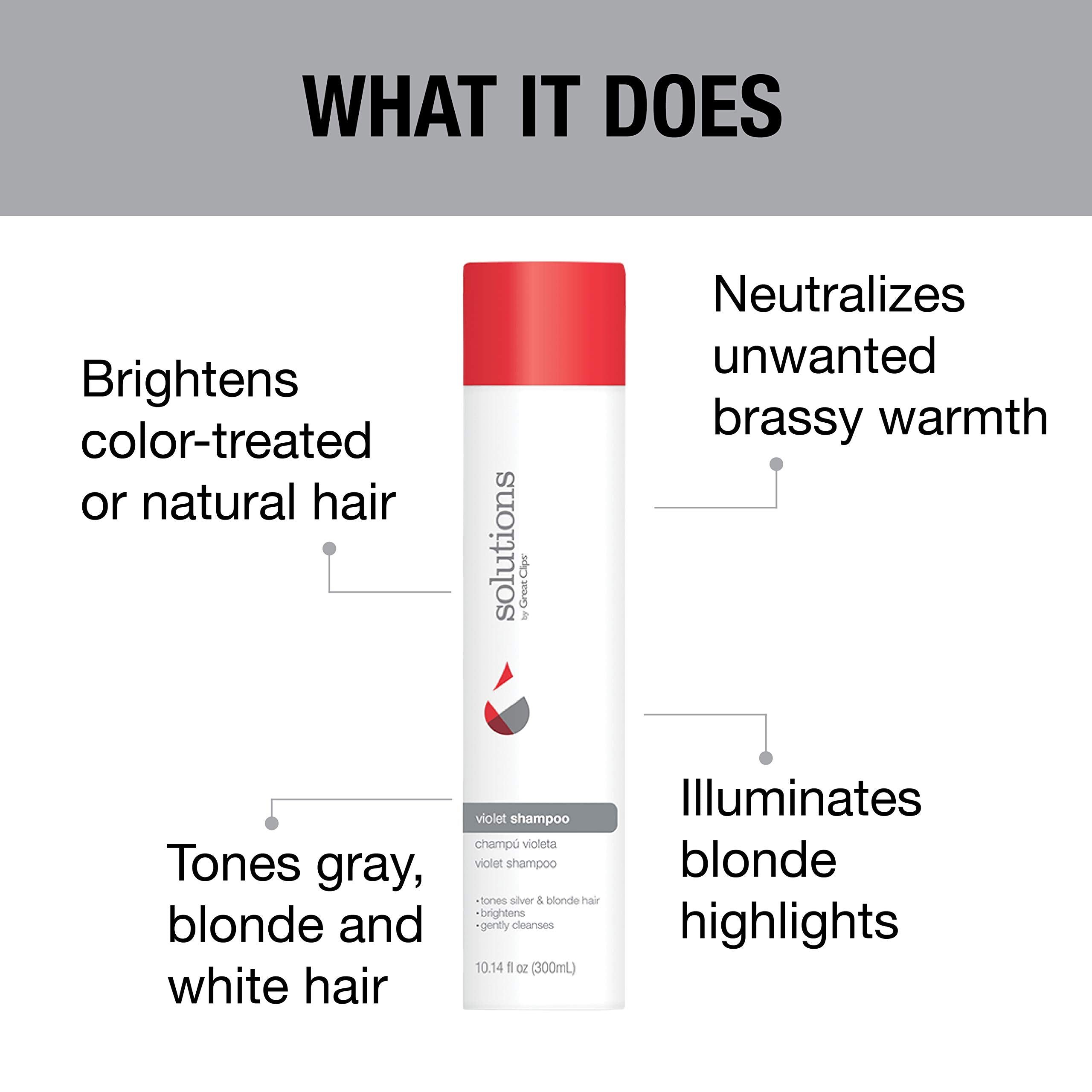 GREAT CLIPS Solutions Violet Shampoo on color-treated or natural hair for tone maintenance