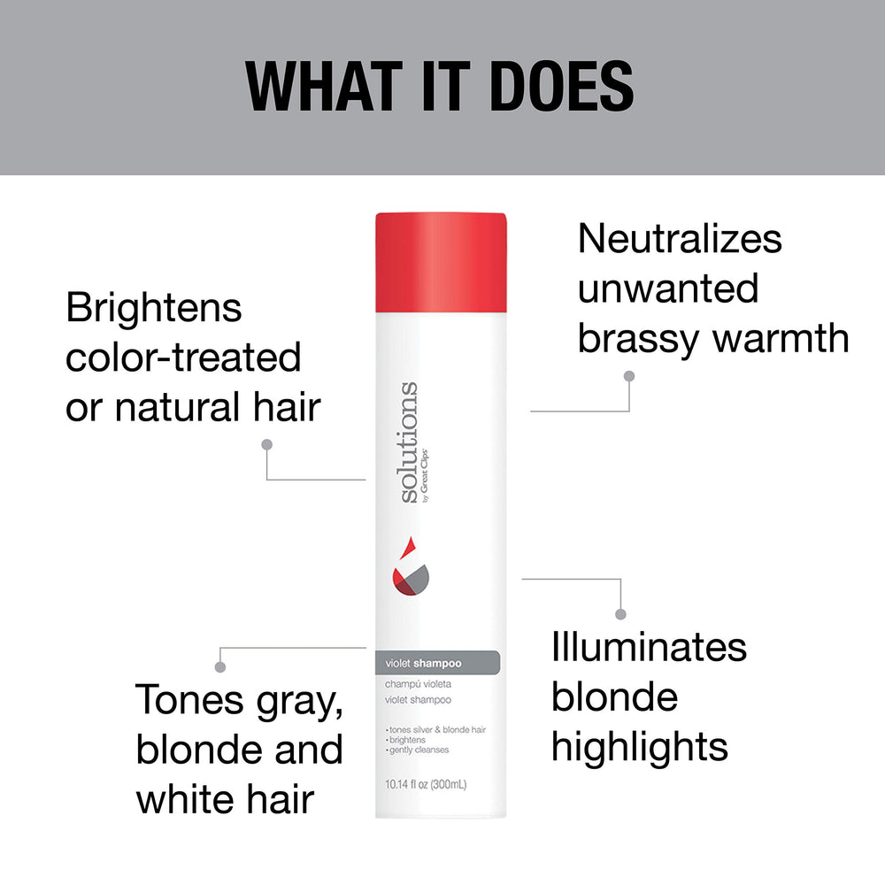 GREAT CLIPS Solutions Violet Shampoo on color-treated or natural hair for tone maintenance