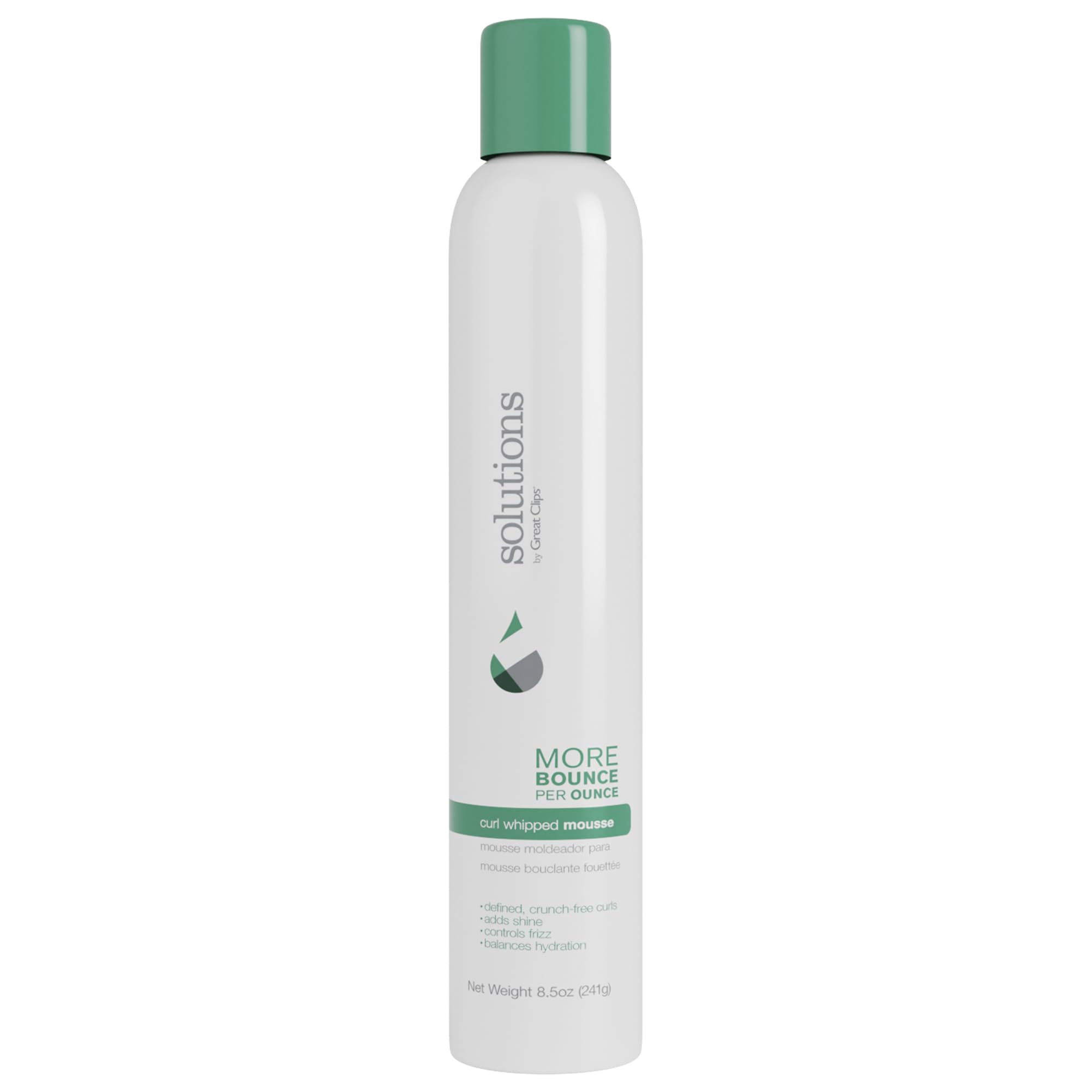 Great Clips Solutions Curl Whipped Mousse bottle-dispense shows easy, even application for defined curls.