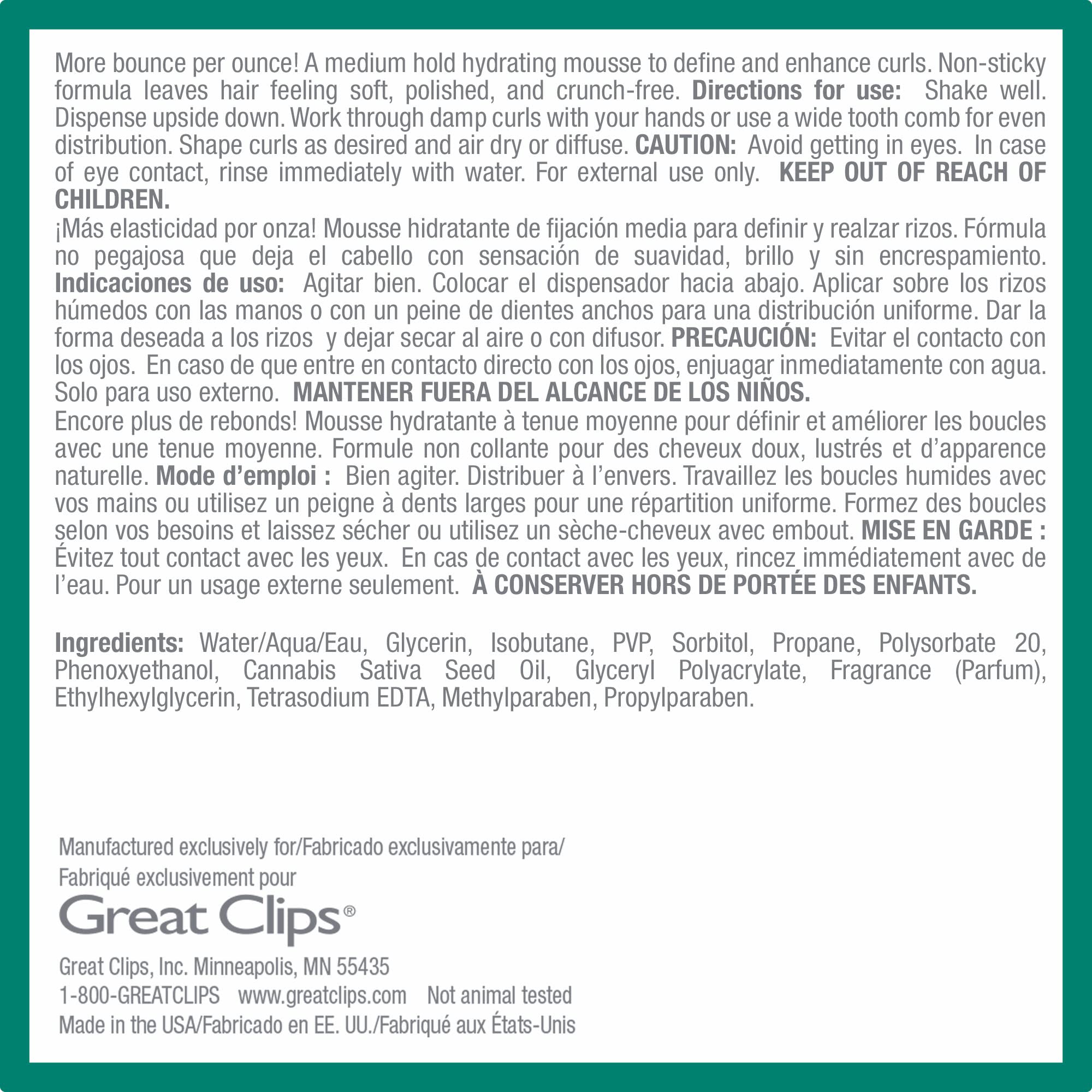Great Clips Solutions Curl Whipped Mousse adds shine and controls frizz.