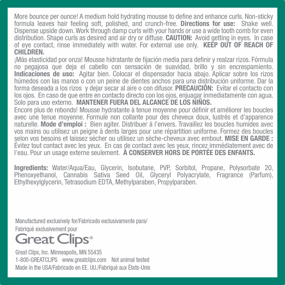 Great Clips Solutions Curl Whipped Mousse adds shine and controls frizz.