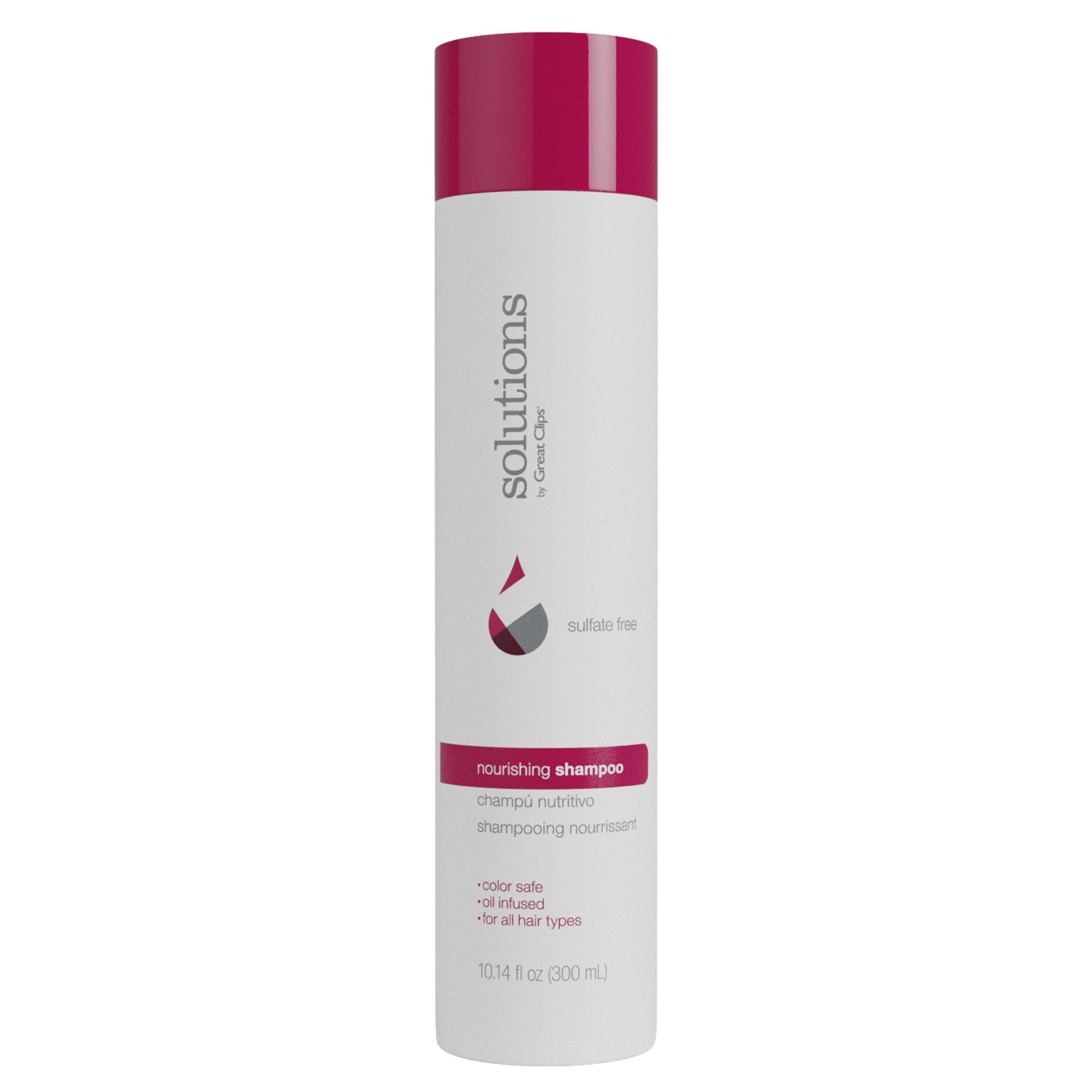 GREAT CLIPS Solutions Nourishing Shampoo bottle with Argan Oil highlights color-safe nourishment