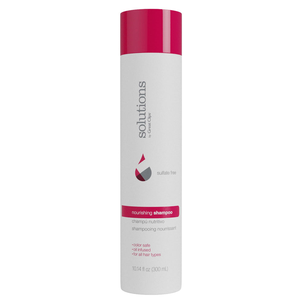 GREAT CLIPS Solutions Nourishing Shampoo bottle with Argan Oil highlights color-safe nourishment