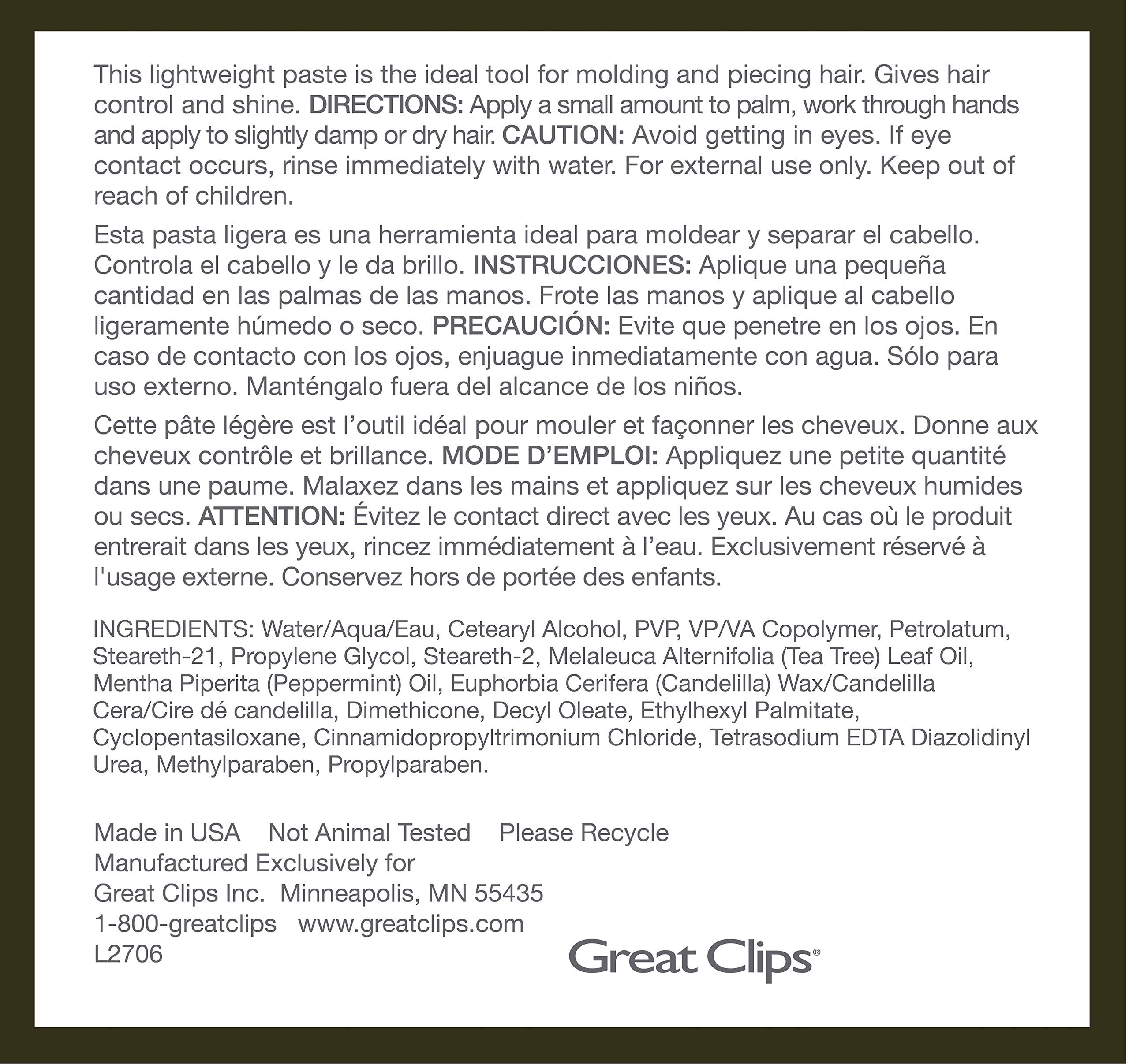 Great Clips Tea Tree Paste highlights tea tree and peppermint ingredients