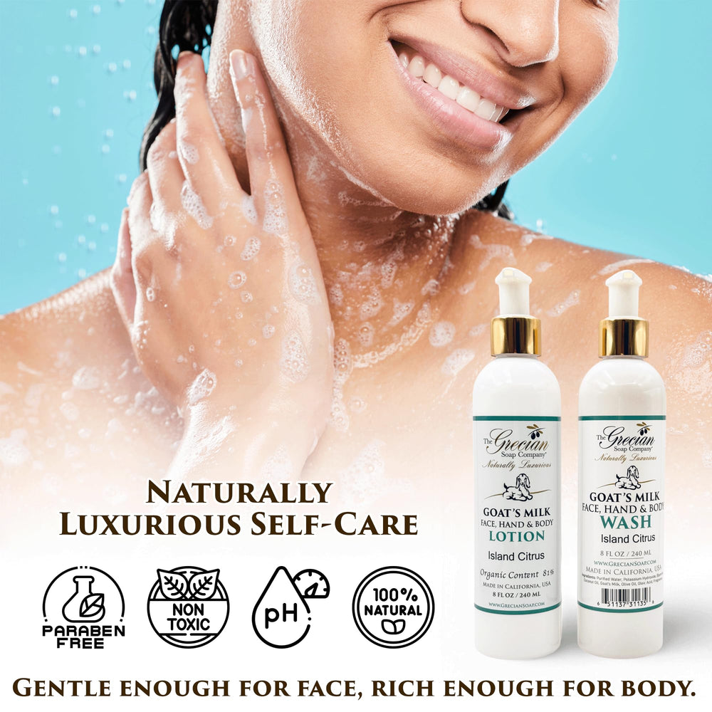 Grecian Goat Milk Lotion texture closeup shows creamy, fast-absorbing hydration.