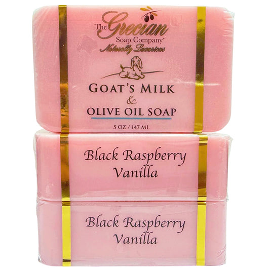The Grecian Soap Company goat milk bar with black raspberry vanilla aroma for daily cleansing.