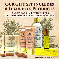 The Grecian Soap Company clawfoot tub display, elegant gift presentation.
