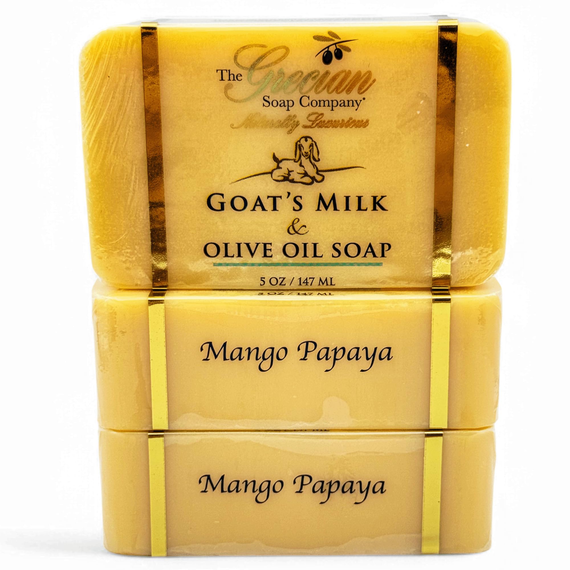 The Grecian Soap Company Goat Milk and Olive Oil Bar Mango Papaya lather highlighting rich moisture