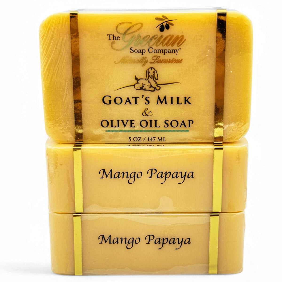 The Grecian Soap Company Goat Milk and Olive Oil Bar Mango Papaya lather highlighting rich moisture