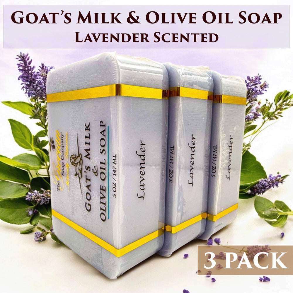 The Grecian Soap Company lavender wrapped bar highlights natural moisture.