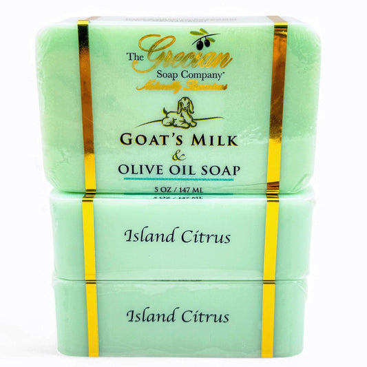 The Grecian Soap Company island citrus bar close-up for daily moisturizing.