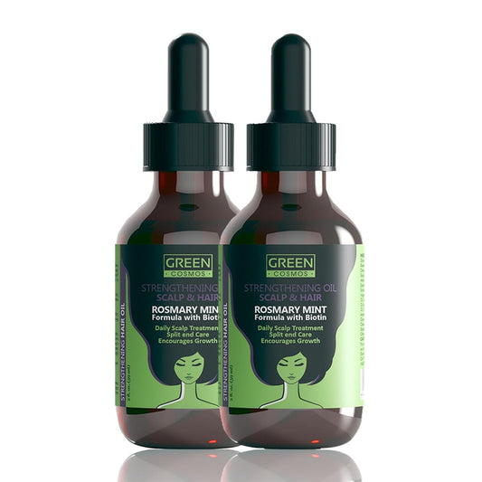 Green Cosmos Rosemary Oil bottle pour for easy scalp application