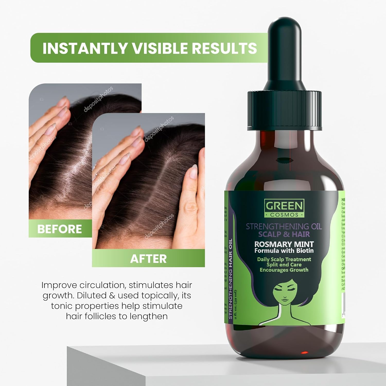 Green Cosmos Rosemary Oil eyebrow and eyelash use closeup