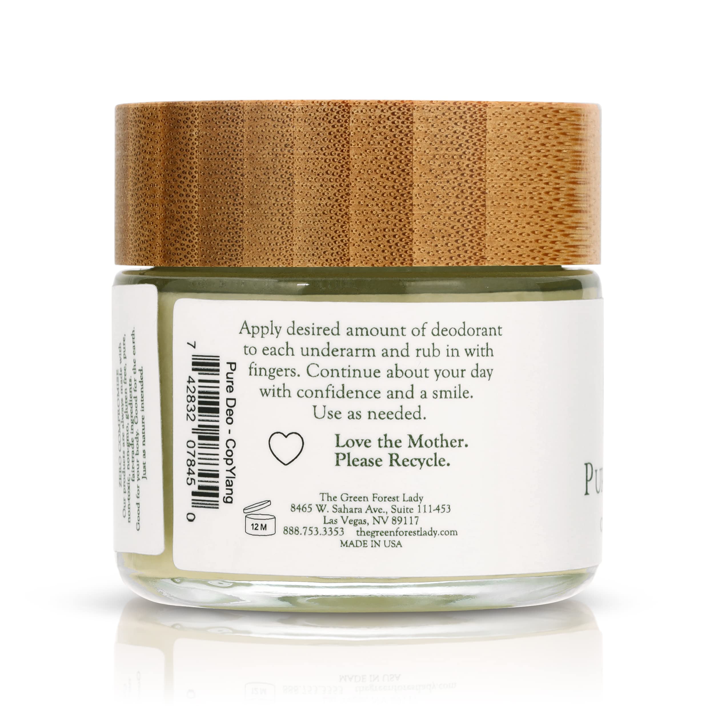 Green Forest Lady packaging highlights eco-friendly glass and sustainable ingredients for a gentle, toxin-free experience