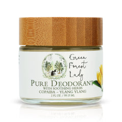 Green Forest Lady deodorant in a recyclable glass jar for all-day freshness