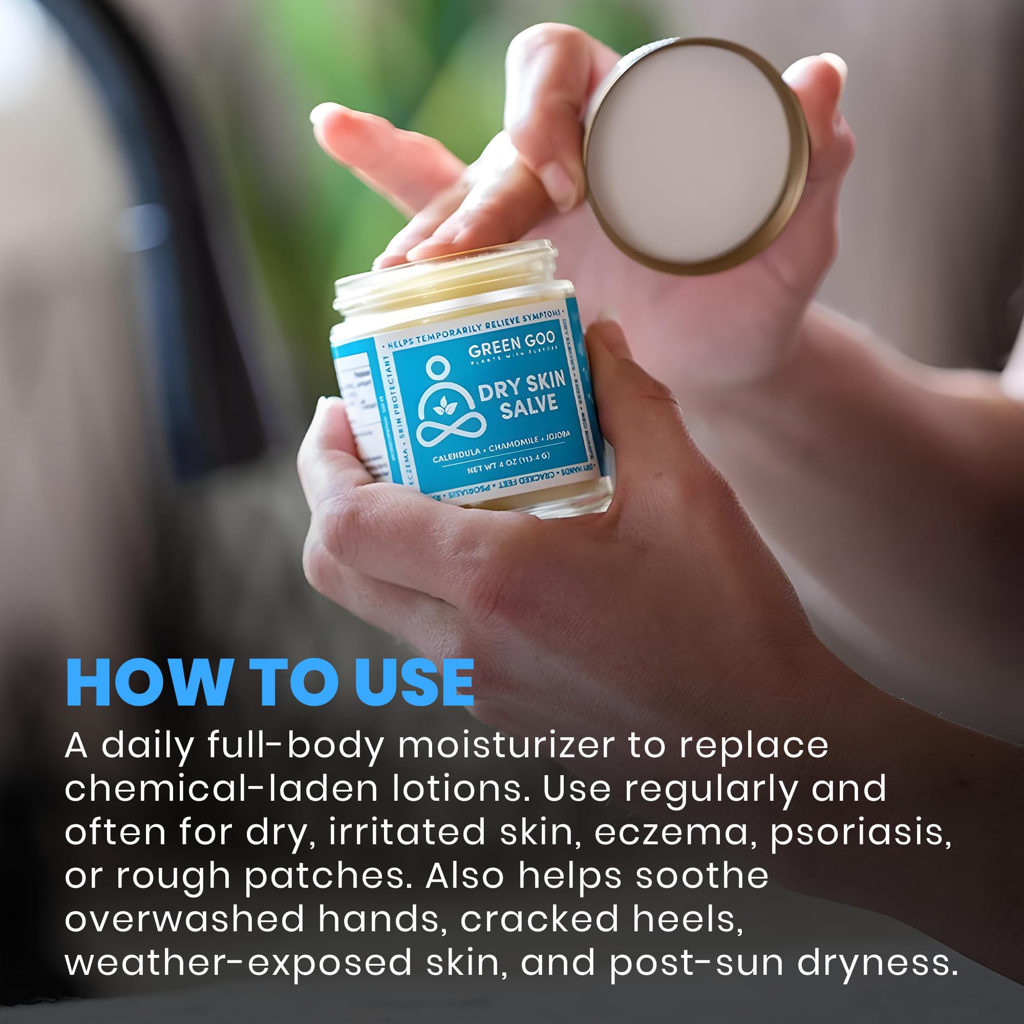 Gift-ready Green Goo Dry Skin Salve packaging set display