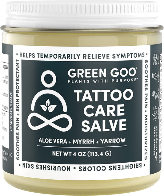 Green Goo Tattoo Care 4oz tub for soothing aftercare of new tattoos