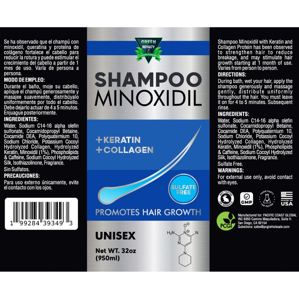 GREEN ROYALTY Minoxidil Shampoo lab-tested in GMP facility