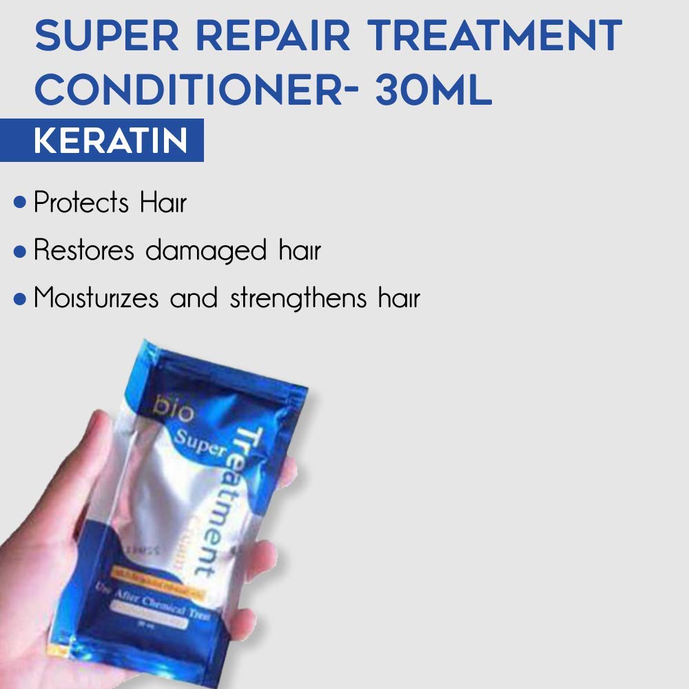 GreenBio Keratin Hair Mask sachet opened ready for application on dry hair.