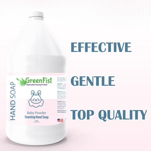 GreenFist baby powder foam closeup shows luxurious, creamy lather.