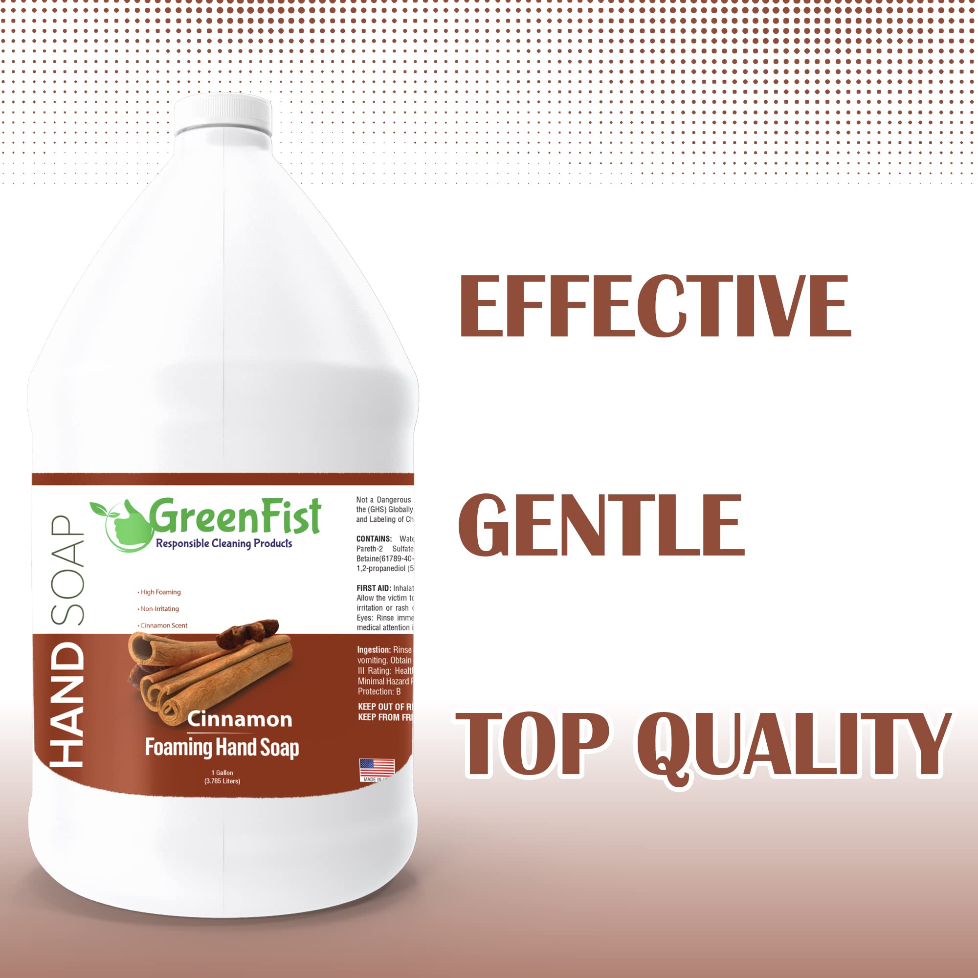 GreenFist bottle pour demonstrates rich foaming action for quick hand cleansing.