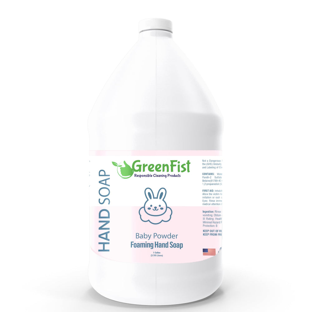 GreenFist foaming hand soap refill in baby powder scent, 128oz.