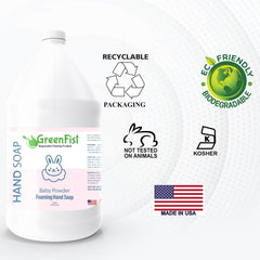 GreenFist hand-dispensing foam demonstrates quick, gentle cleansing.