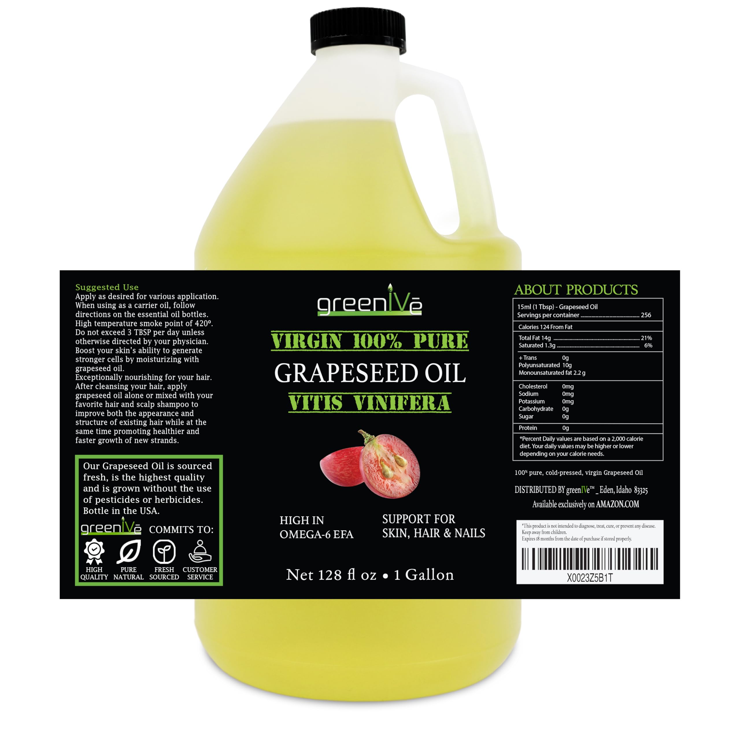 GreenIVe Grapeseed Oil gallon container highlights value for households