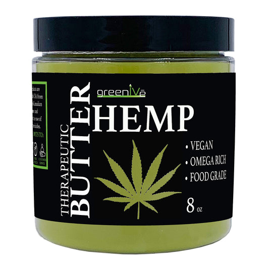 GreenIVe hemp butter jar back label detailing purity and third-party testing information.