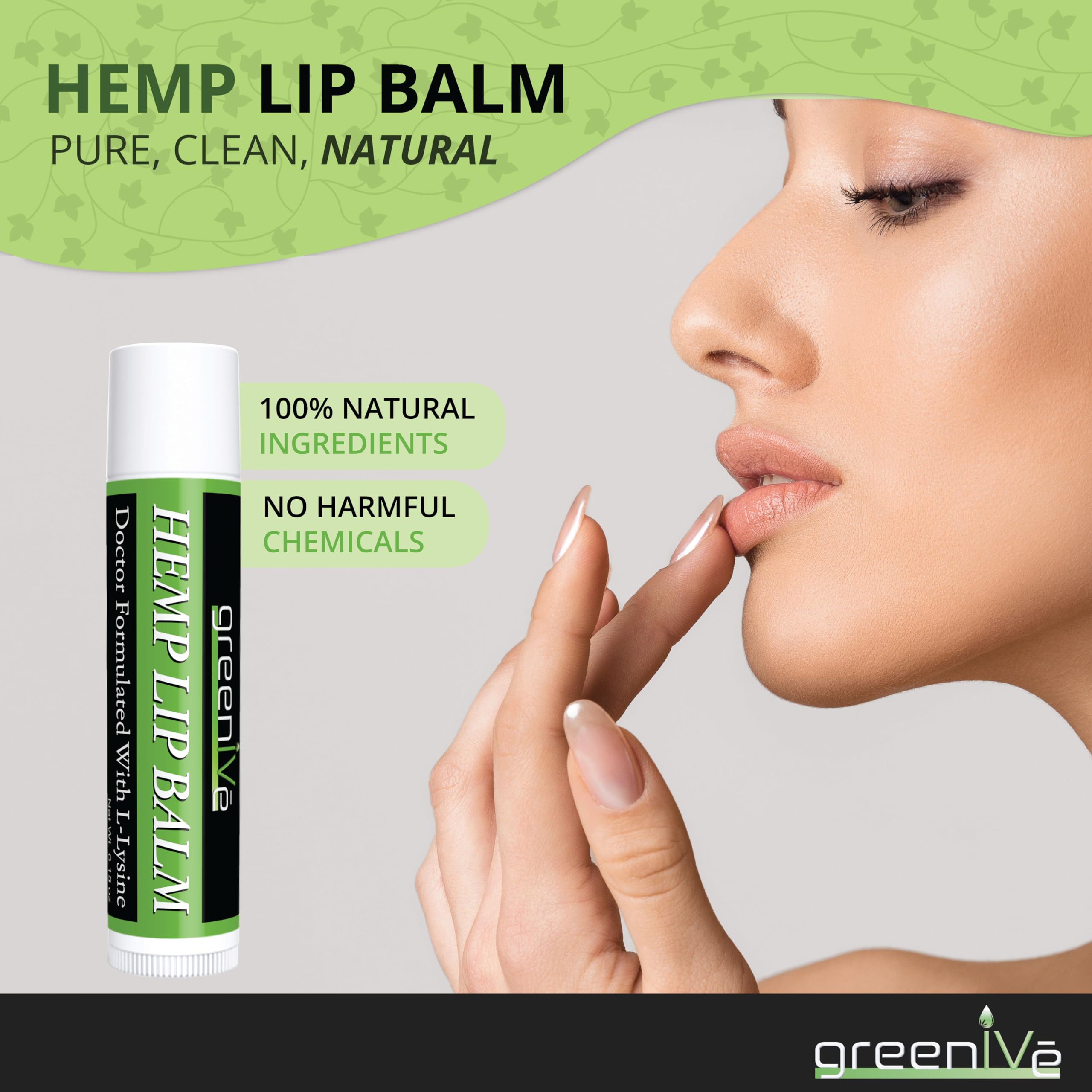 GreenIVe Hemp Lip Balm application on lips reveals smooth hydration