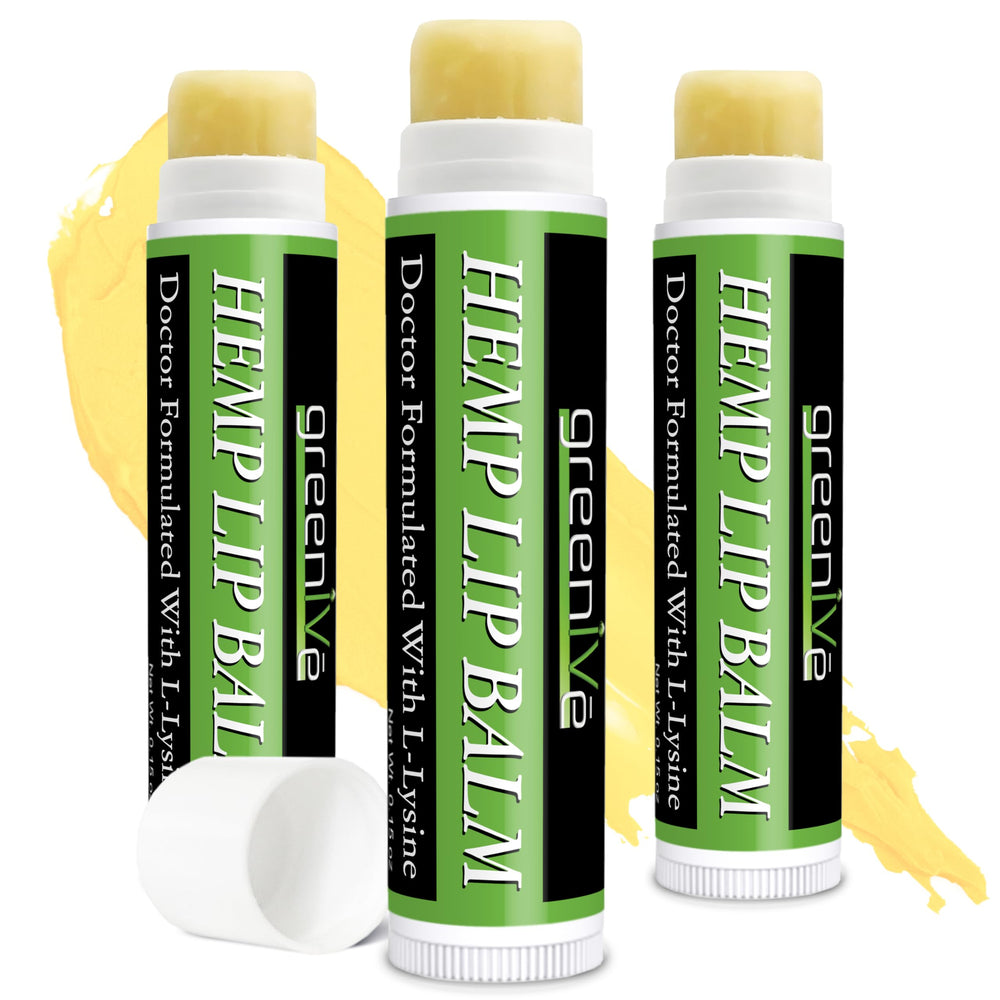 GreenIVe Hemp Lip Balm tube close-up showing silky glide for dry lips