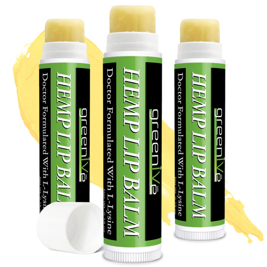 GreenIVe Hemp Lip Balm tube close-up showing silky glide for dry lips