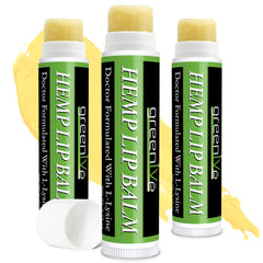 GreenIVe Hemp Lip Balm tube close-up showing silky glide for dry lips