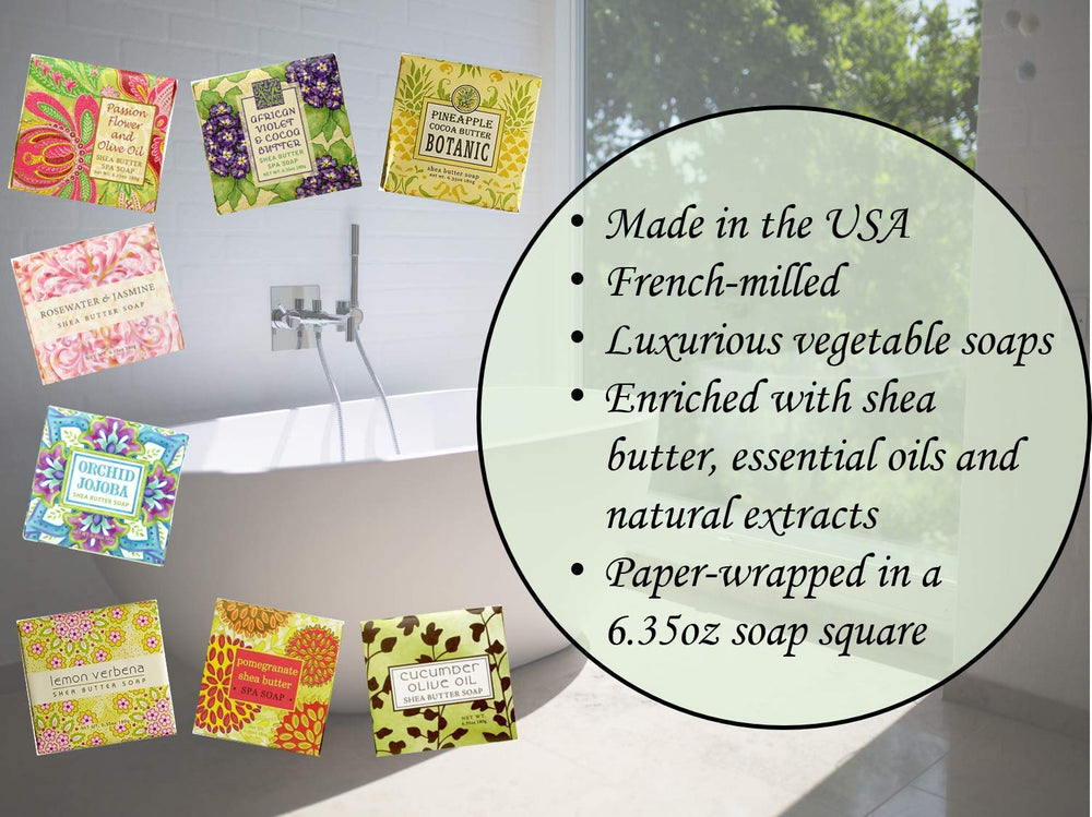 Greenwich Bay spa soap with shea and cocoa butters delivering a rich lather and exfoliation.