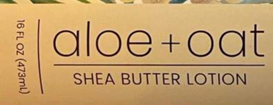 Label close-up of Greenwich Bay Aloe + Oat Hand Lotion highlighting ingredients